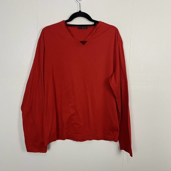 Versace Tops - Versace Women’s Red V Neck Long Sleeve Cotton T-Shirt Size 3XL.